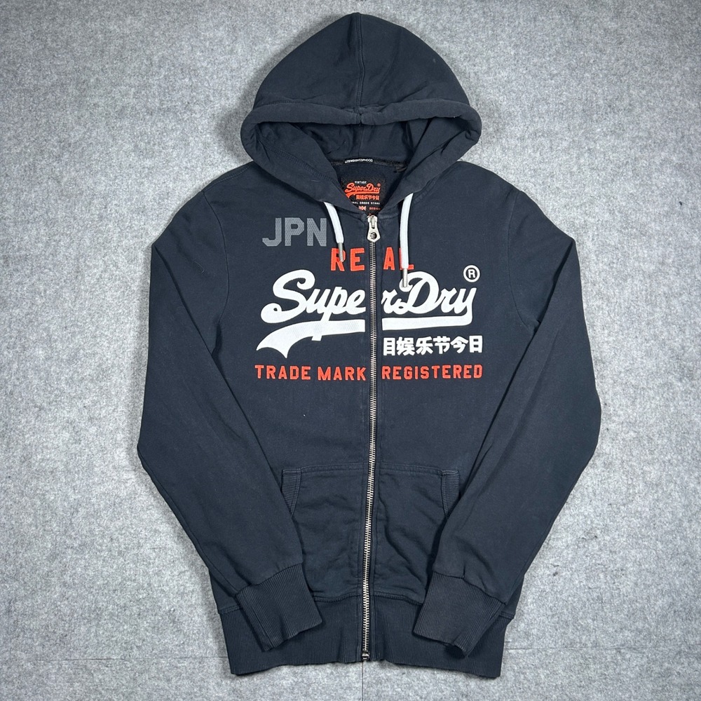 Superdry JPN Hoodie Mens size Medium black full zip liteweightziphood thick hood